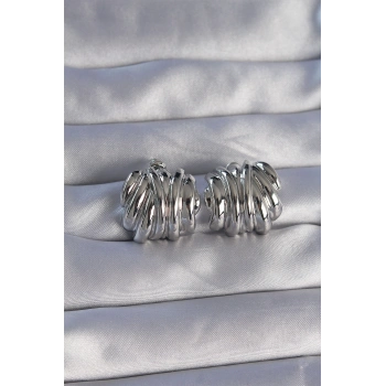 Pirinç Gümüş Renk Tırtıklı Bombe Model Küpe