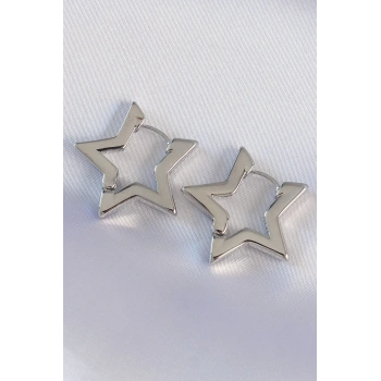 Pirinç Gümüş Renk Yıldız Küpe