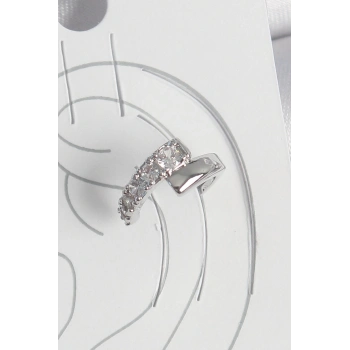 Pirinç Gümüş Renk Zirkon Taşlı Kadın Kıkırdak Küpe