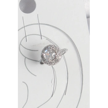 Pirinç Gümüş Renk Zirkon Taşlı Kadın Kıkırdak Model Küpe