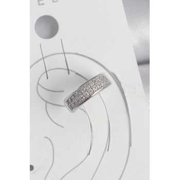 Pirinç Gümüş Renk Zirkon Taşlı Kıkırdak Model Kadın Küpe