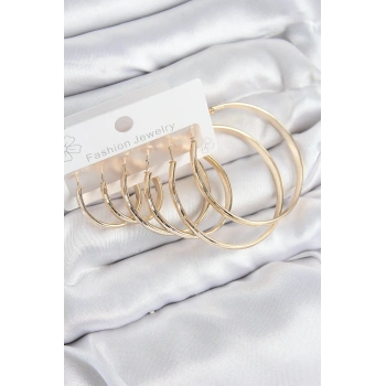 Pirinç Halka Model Gold Renk Kadın Set Küpe