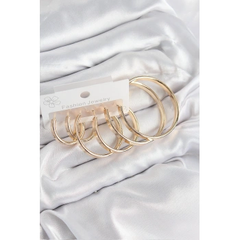 Pirinç Halka Model Gold Renk Kadın Set Küpe