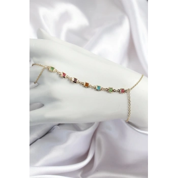 Pirinç Renkli Kare Zirkon Taşlı Y Model Gold Renk Kadın Şahmeran