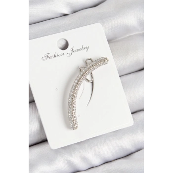 Pirinç Zirkon Taşlı Model Gümüş Renk Sağ Kıkırdak Küpe