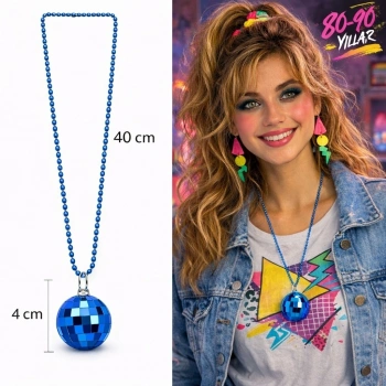 Retro Disko Topu Şekilli 8039ler 9039lar Mavi Renk Plastik Kolye