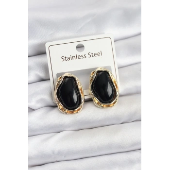 Siyah Damla Model Pirinç Vintage Kadın Küpe