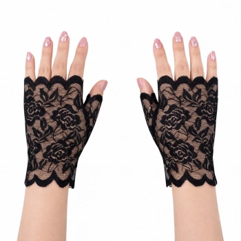 Siyah Dantel Parmaksız Kısa Eldiven