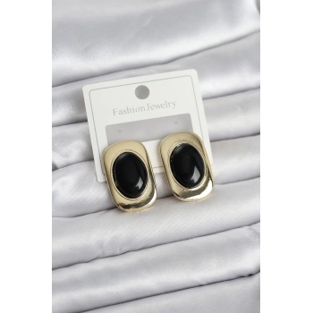 Siyah Renk Kare Model Vintage Kadın Küpe