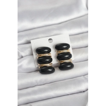 Siyah Vintage Model Gold Renk Kadın Küpe