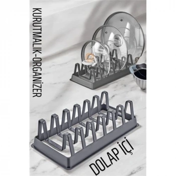 Tabak Düzenleyici Kurutmalık Dolap İçi Tencere Kapak Organizer GRİ