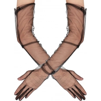 Uzun Boy Likralı Siyah Renk Yetişkin Mega Tül Eldiven 53 Cm