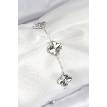 VIP Pirinç Yonca Model Gümüş Renk Kadın Bileklik