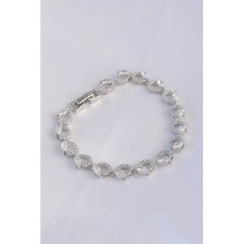 Vip Seri Pirinç Zirkon Taşlı Gümüş Renk Arpa Model Bileklik