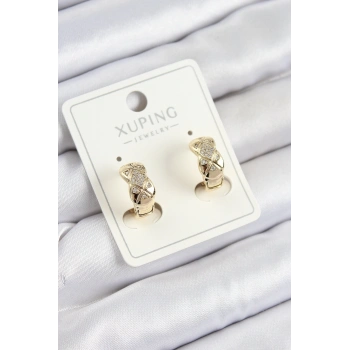 Xuping Zirkon Taşlı Geometrik Desenli Halka Model Gold Renk Kadın Küpe