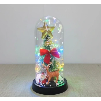 Yılbaşı Temalı Işıklı  Dekoratif Cam Fanus Alk5080