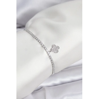 Yonca Model Zirkon Taşlı Gümüş Renk Asansörlü Su Yolu Bileklik