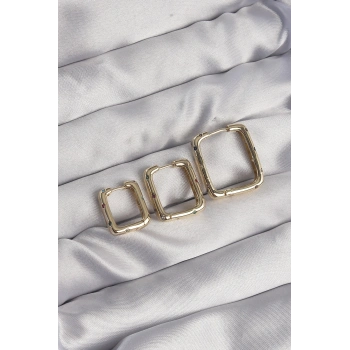 Pirinç Gold Renk Renkli Zirkon Taşlı Kare Model Küpe Seti