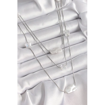 Pirinç Gümüş Renk Ezme İnci Model Çoklu Kadın Kolye