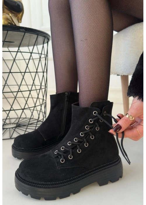 Agnej Siyah Süet Bağcıklı Bot