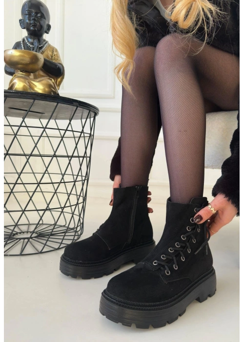 Agnej Siyah Süet Bağcıklı Bot