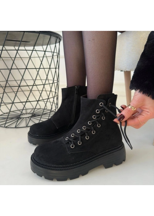 Agnej Siyah Süet Bağcıklı Bot