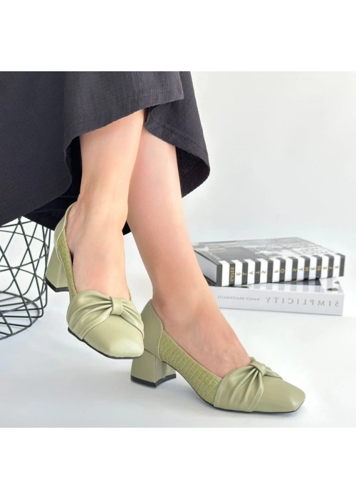 Agnet Yeşil Cilt Topuklu Ayakkabı