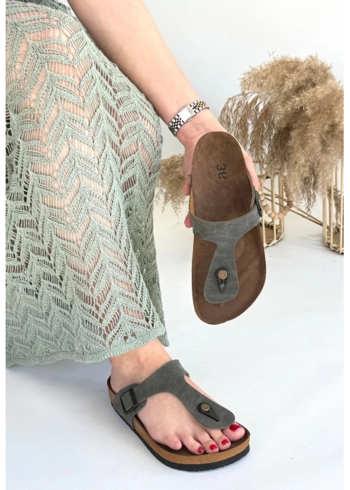 Aksar Haki Yeşil Nubuk Parmak Arası Terlik