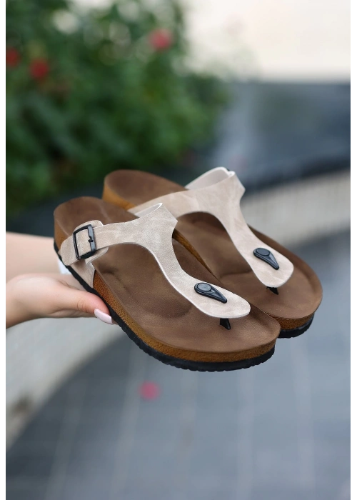 Aksar Krem Nubuk Parmak Arası Terlik