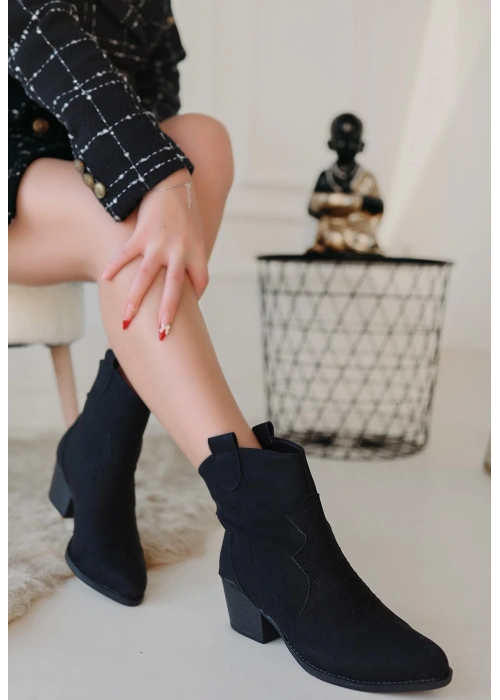 Akver Siyah Nubuk Topuklu Bot