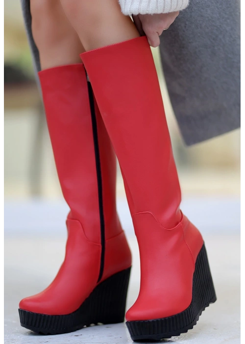 Atiya Kırmızı Cilt Dolgu Topuk Çizme