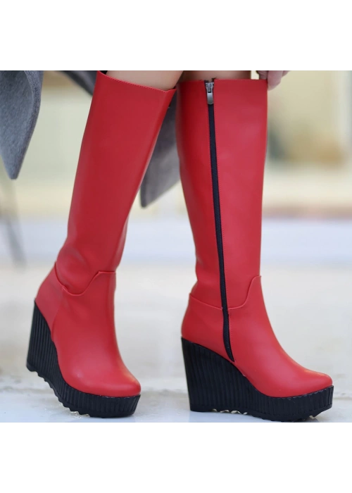 Atiya Kırmızı Cilt Dolgu Topuk Çizme