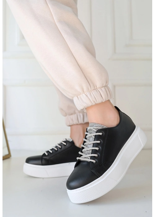 Baoy Siyah Cilt Bağcıklı Spor Ayakkabı