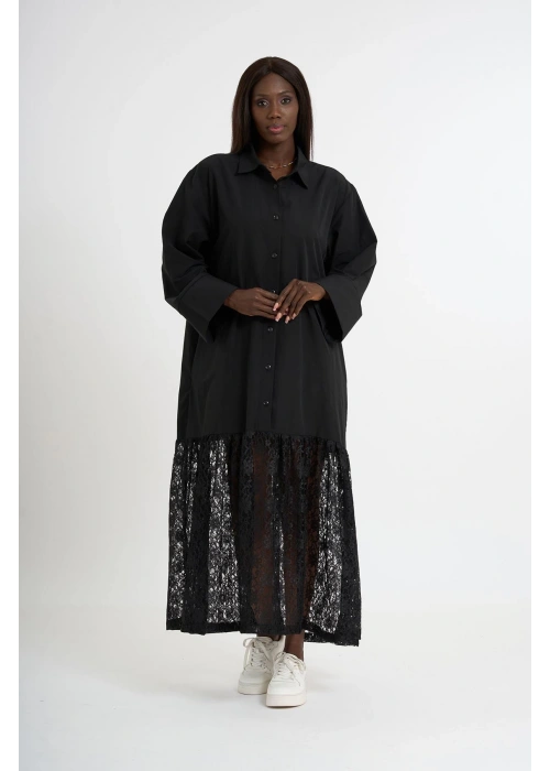 Black Dress with Lace Hem
