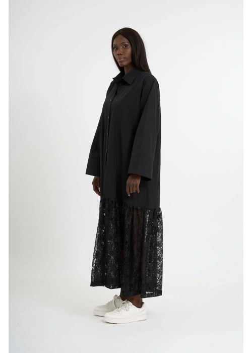 Black Dress with Lace Hem