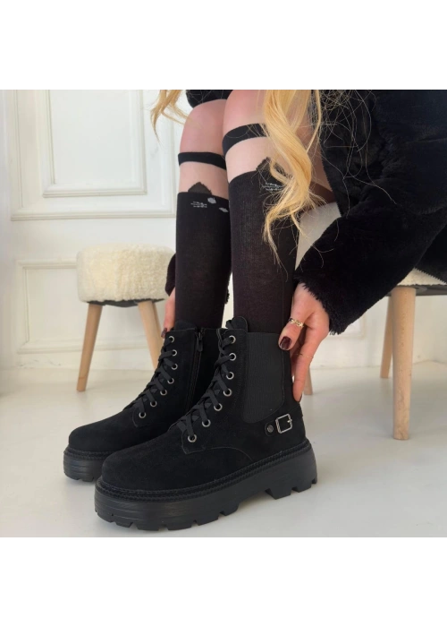 Boby Siyah Süet Bağcıklı Bot