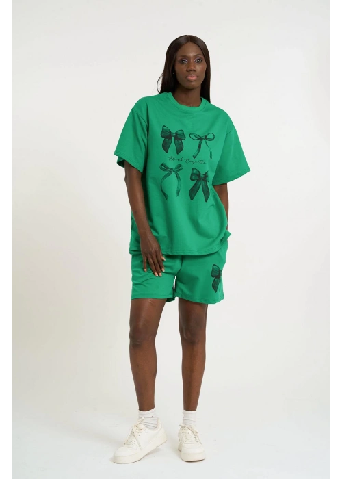 Bow Print Oversize Shorts Set | Green