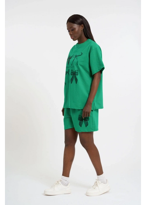 Bow Print Oversize Shorts Set | Green