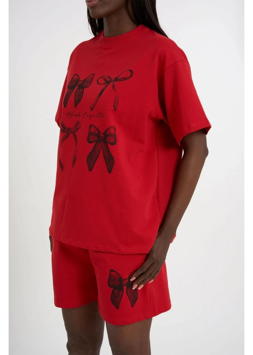 Bow Print Oversize Shorts Set | Red