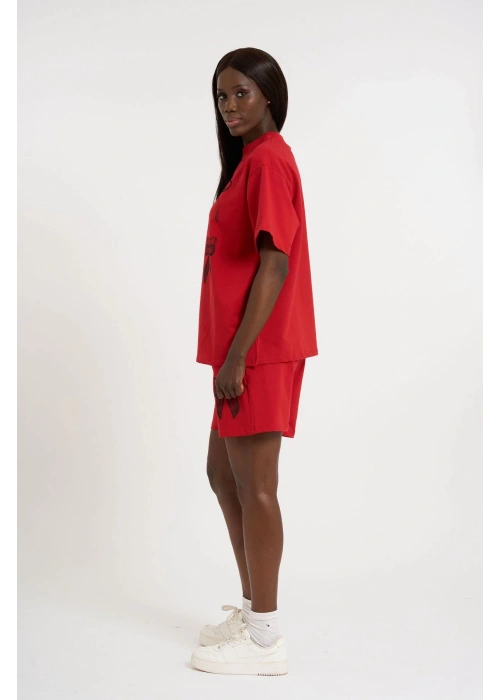 Bow Print Oversize Shorts Set | Red