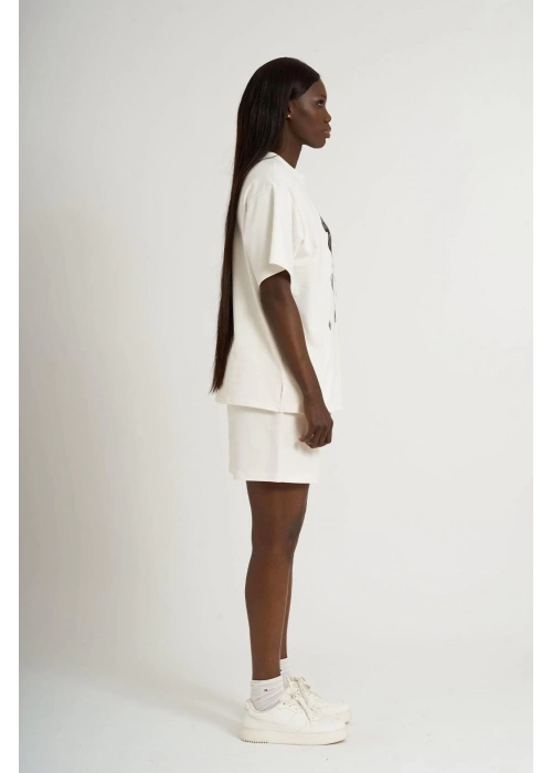 Bow Print Oversize Shorts Set | White