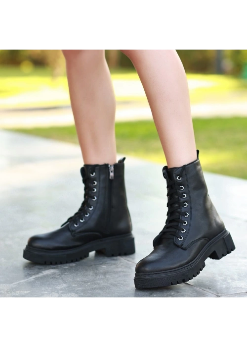 Bria  Siyah Cilt Bağcıklı Bot