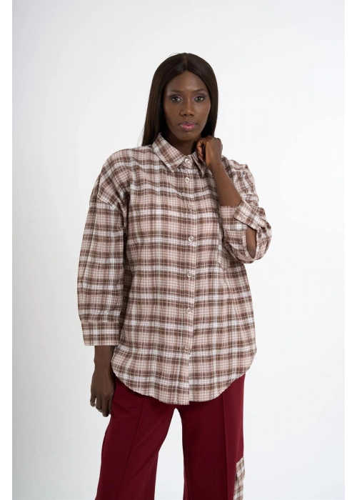 Brown Plaid Shirt & Pants Set – Small Size
