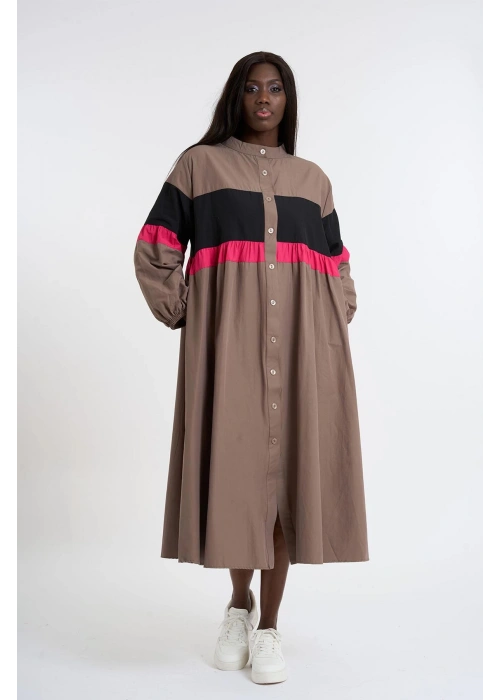 Buttoned Poplin Dress | Army Brown