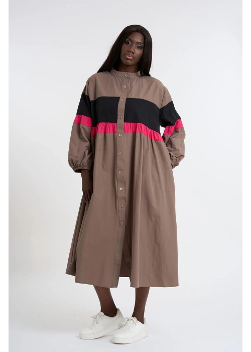 Buttoned Poplin Dress | Army Brown