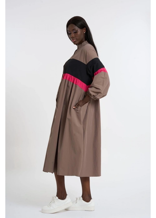 Buttoned Poplin Dress | Army Brown