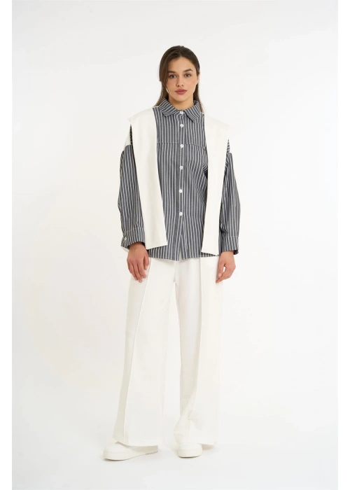 Cardigan-Look Detailed Set | Anthracite