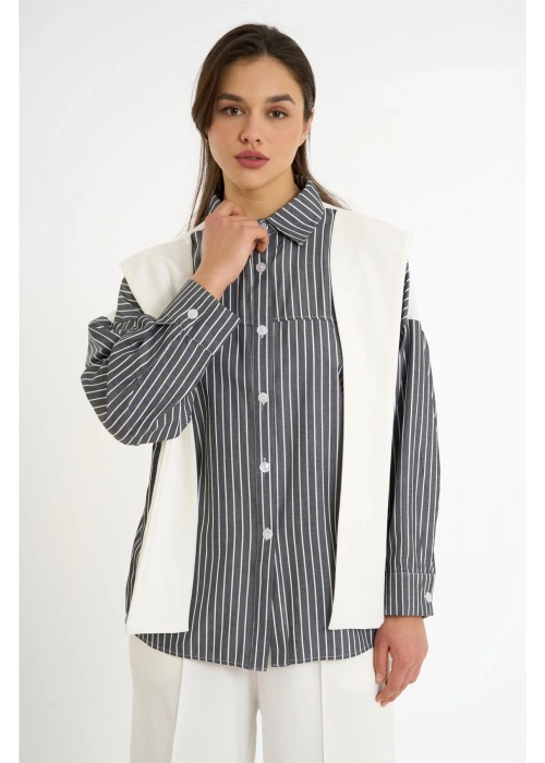 Cardigan-Look Detailed Set | Anthracite