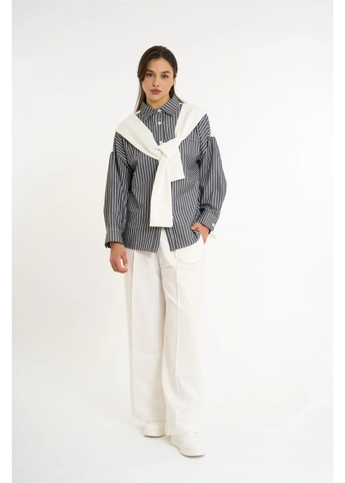 Cardigan-Look Detailed Set | Anthracite