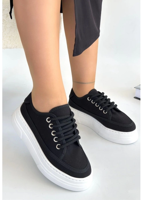 Carin Siyah Keten Bağcıklı Spor Ayakkabı